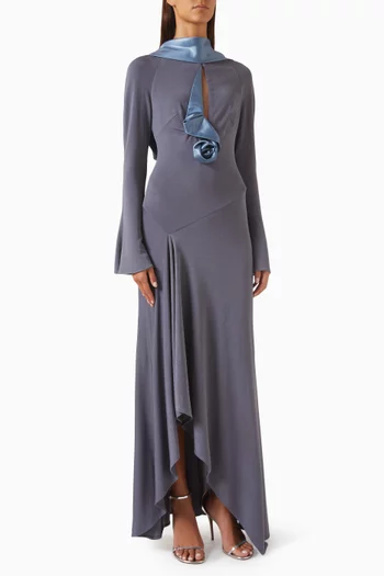 Scarf-neck Dress in  Knit Mesh & Silk