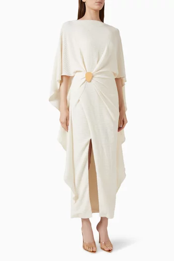 Draped Slit Dress in Striped Jacquard