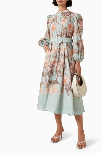 Floral-print Belted Midi Dress