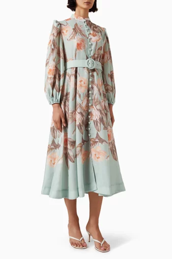 Floral-print Belted Midi Dress