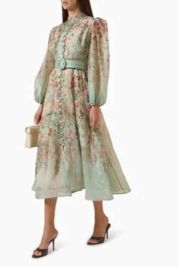 Floral-print Belted Midi Dress