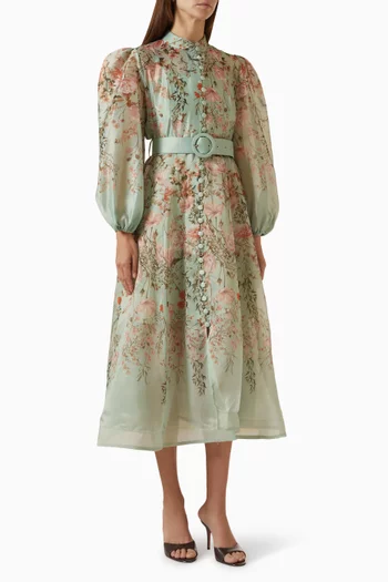 Floral-print Belted Midi Dress