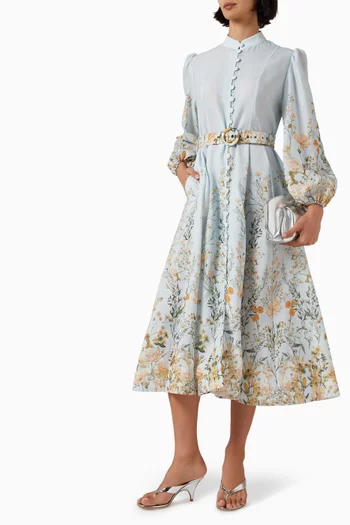 Floral-print Belted Midi Dress