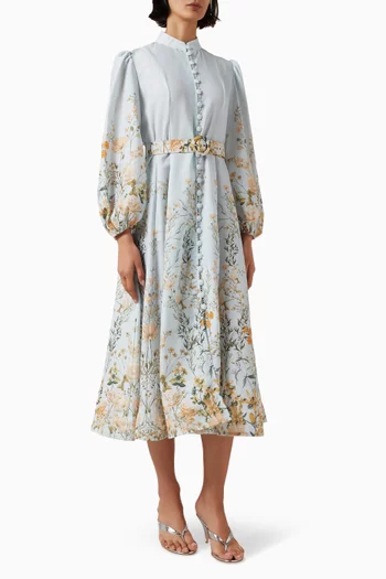 Floral-print Belted Midi Dress