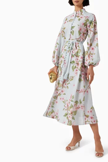Floral-print Belted Midi Dress