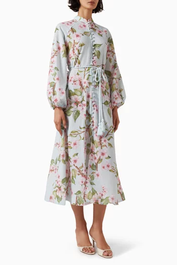 Floral-print Belted Midi Dress