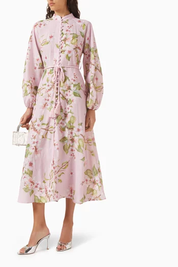 Floral-print Belted Midi Dress