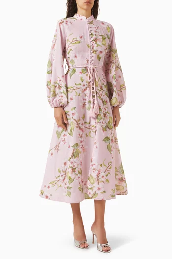 Floral-print Belted Midi Dress