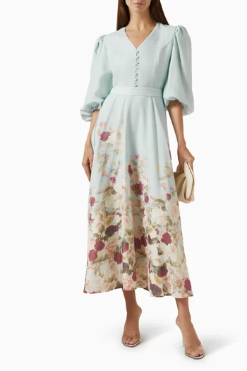 Floral-print Belted Midi Dress