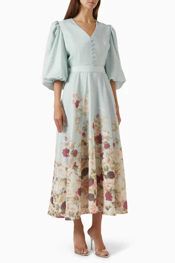 Floral-print Belted Midi Dress