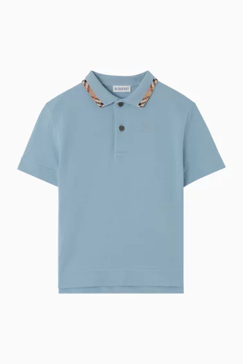 Check-Trim Polo Shirt in Cotton