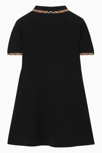 Check Trim Polo Dress in Cotton Jersey