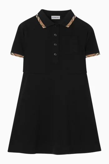 Check Trim Polo Dress in Cotton Jersey