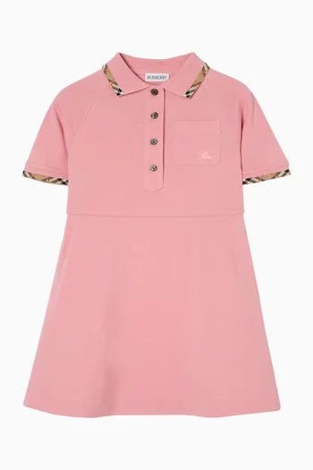 Check-Trim Polo Dress in Cotton