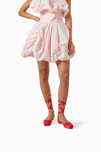 Cassia Lace-Up Ballerina Flats in Crepe Satin