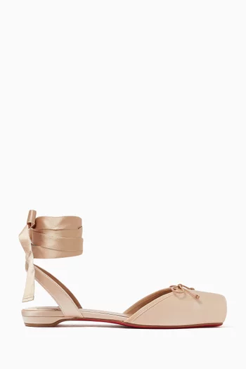 Cassia Lace-Up Ballerina Flats in Crepe Satin