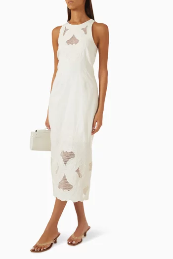Upten Eyelet Midi Dress in Linen