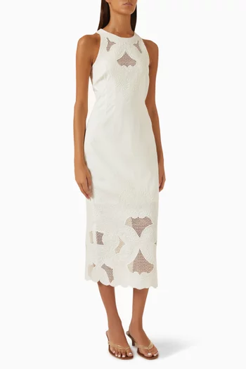 Upten Eyelet Midi Dress in Linen