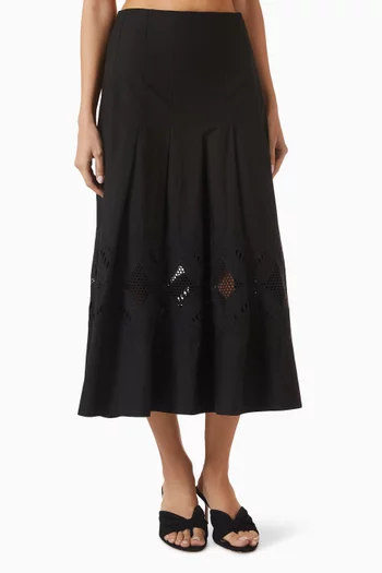 Fynnley Embroidered Midi Skirt in Cotton Poplin