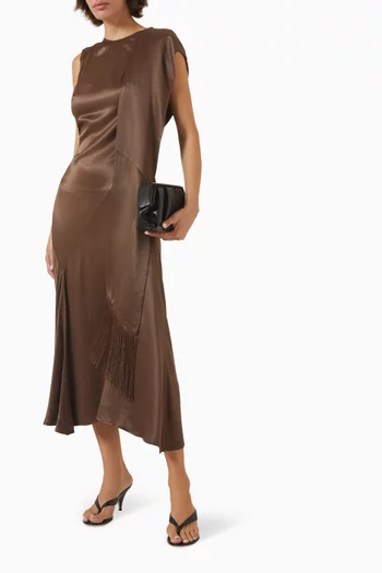 Asymmetrical-panel Midi Dress in Satin