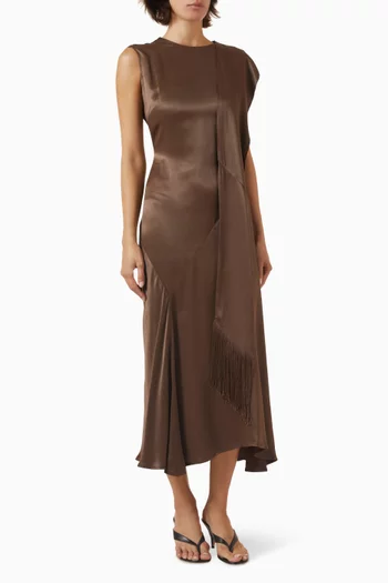 Asymmetrical-panel Midi Dress in Satin