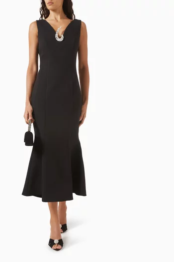 Embellished V-neck Midi Dress