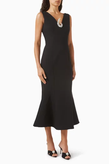 Embellished V-neck Midi Dress