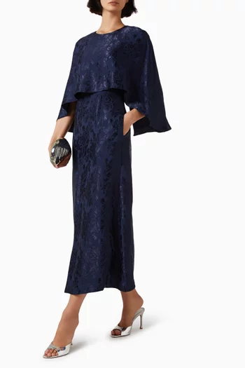 Floral Jacquard Cape-style Midi Dress