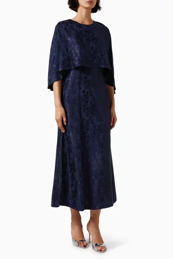 Floral Jacquard Cape-style Midi Dress