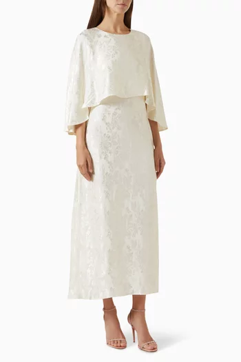 Floral Jacquard Cape-style Midi Dress