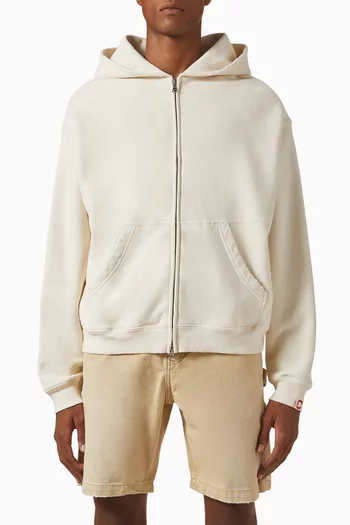 Distressed Zip-up Hoodie in Cotton Fleece
