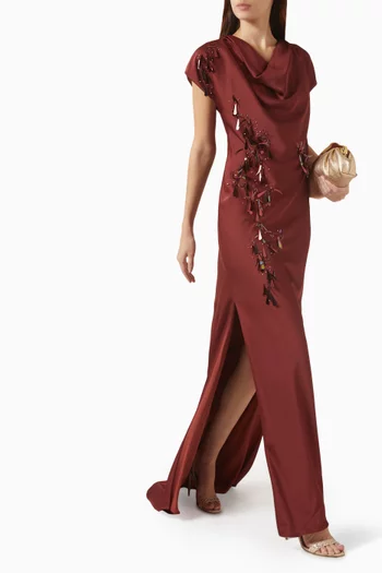 Embellished Slit Dress in Crepe