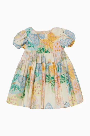 Butterfly-print Dress in Cotton-silk Blend