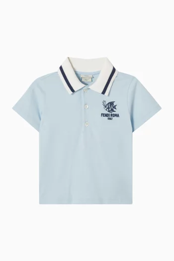 Fish Embroidered Polo T-shirt in Cotton