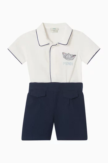 Colour-block Logo Romper in Cotton