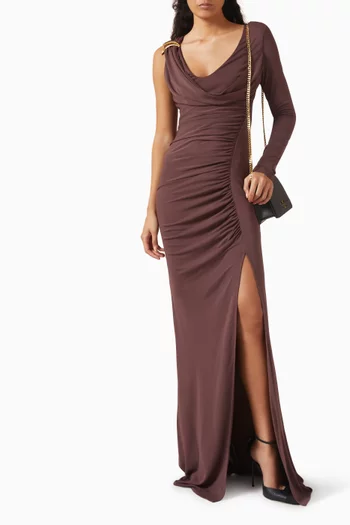 x Pronovias Alvara Draped Maxi Dress in Jersey