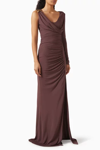 x Pronovias Alvara Draped Maxi Dress in Jersey