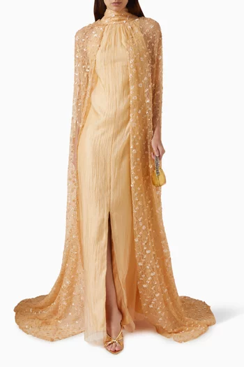 Sequin-embellished Cape Gown