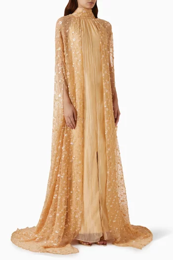 Sequin-embellished Cape Gown