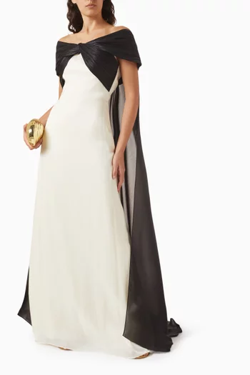 Off-shoulder Cape Gown