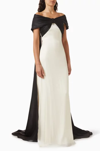 Off-shoulder Cape Gown