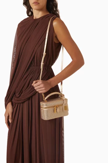 Cleo Embellished Box Shape Top-handle Bag in Satin & Vegan Leather