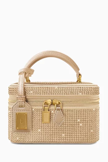 Cleo Embellished Box Shape Top-handle Bag in Satin & Vegan Leather