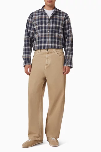Madras Check Mandarin Collar Popover Shirt in Cotton