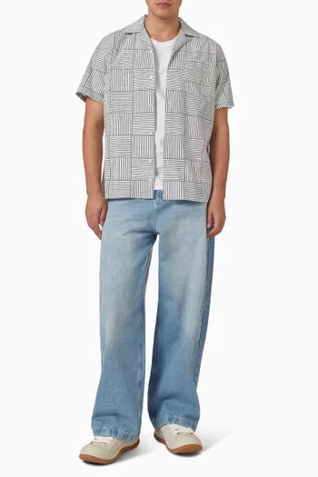 Weave Block Print Camp Collar Shirt