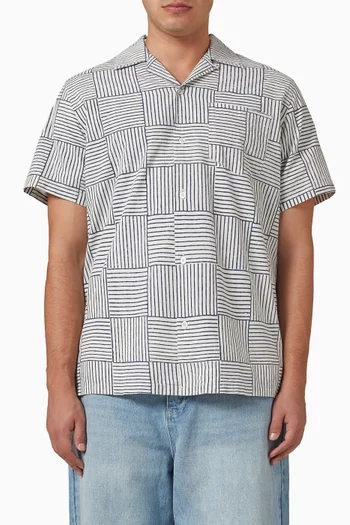 Weave Block Print Camp Collar Shirt