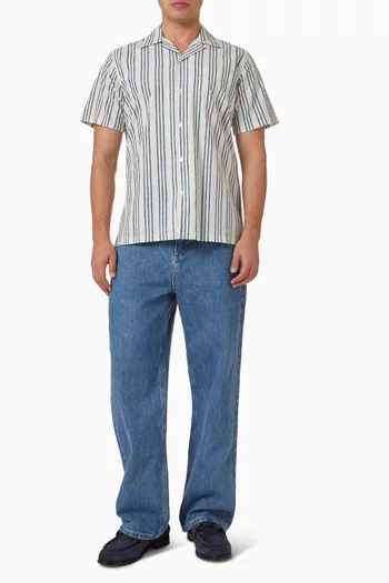 Tri-stripe Block Print Camp Collar Shirt