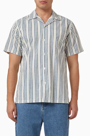 Tri-stripe Block Print Camp Collar Shirt