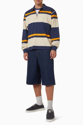 Stripe Quarter Zip Rugby Shirt in Cotton