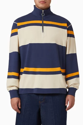 Stripe Quarter Zip Rugby Shirt in Cotton